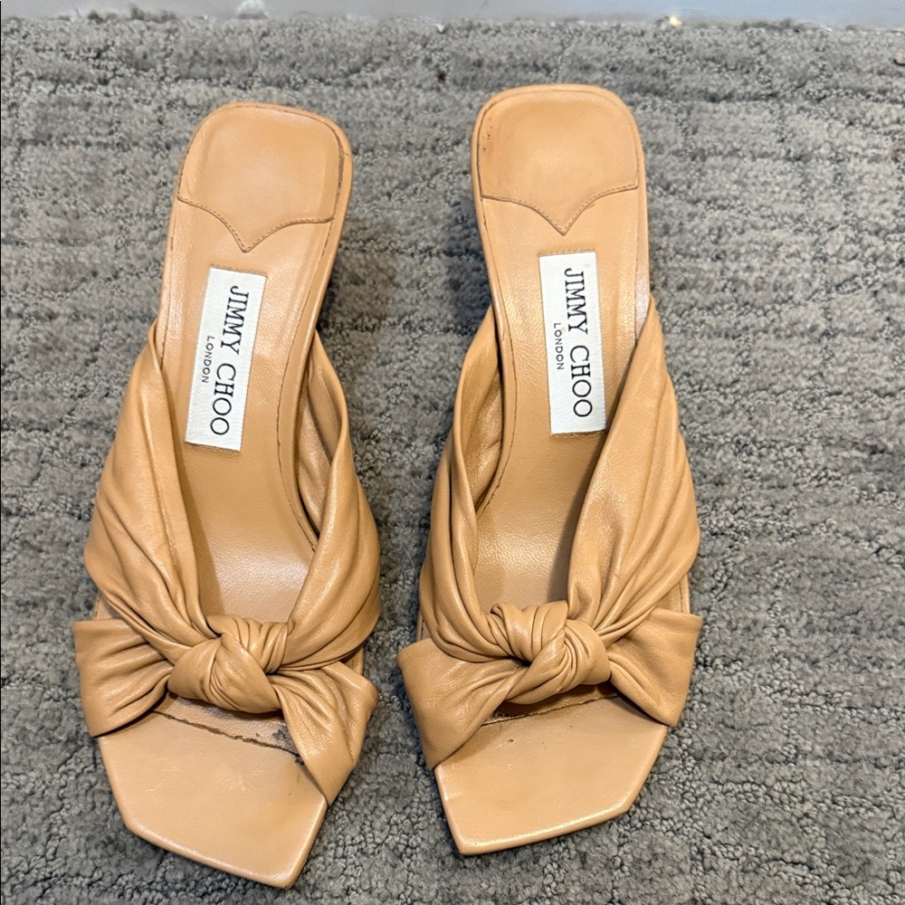 Jimmy Choo Beige Knotted Leather Sandals